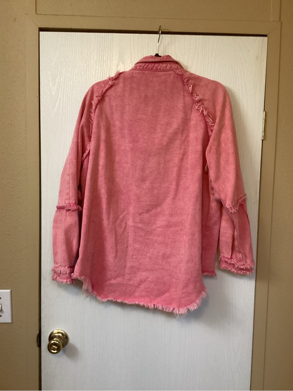 Pink Washed Frayed Button-Front Jacket - Picture 2 of 3